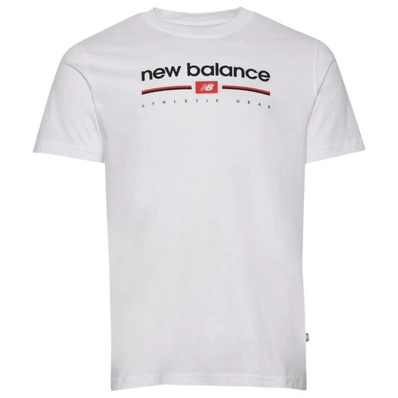 New Balance Men's Logo Striped Tee Crew White Black Size Small NEW WITH TAGS! - Picture 1 of 2